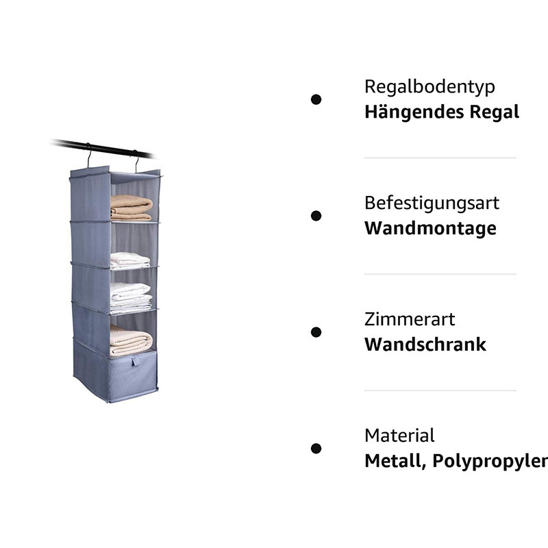 Hanging Shelf, 5 Compartments and One Drawer, Cupboard Organiser