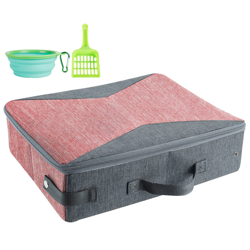 Travel Cat Litter Box with Lid Handle Standard Portable Collapsible Litter Carrier for Cat large travel cat litter box