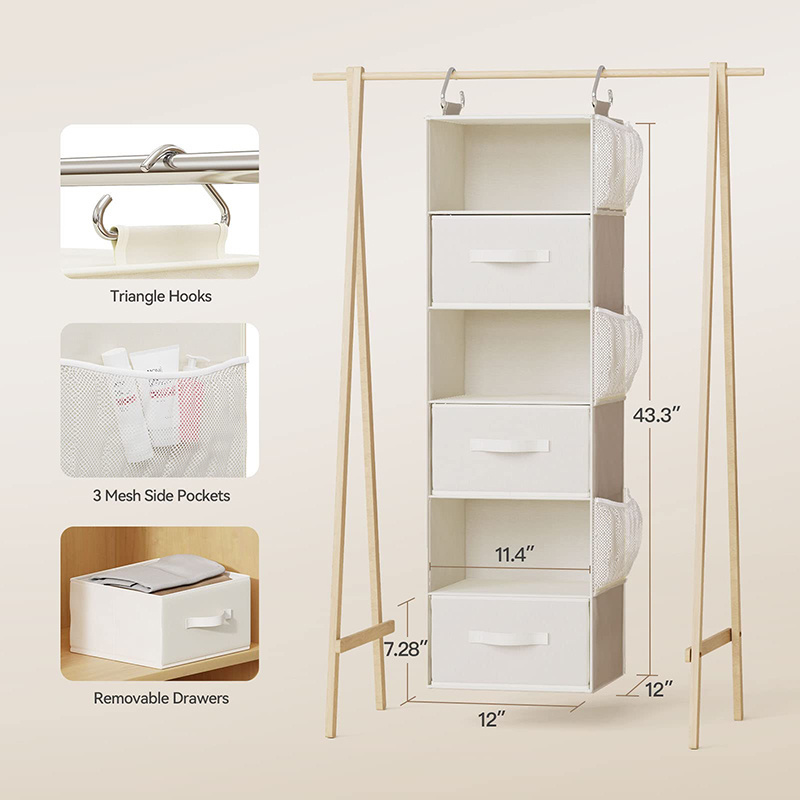 Hanging Closet Organizer 6-Shelf, Hanging Shelves for Closet with 3 Removable Drawers & Side Pockets