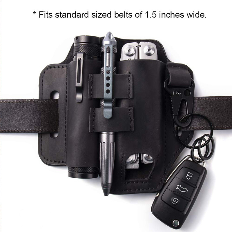 Multitool Sheath for Belt,Sheath for Men, Leather EDC Pocket Organizer with Pen Holder