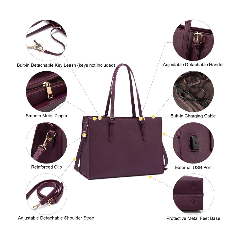 Laptop Bag for Women Fashion Computer Tote Bag Large Capacity Handbag Leather Shoulder Bag Purse Set Professional Business