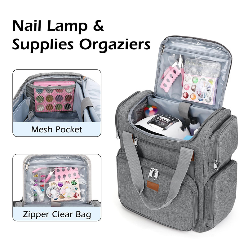 Nail Polish Organizer Nail Polish Storage Holds 84 Bottle Nail Backpack Bag Cosmetic Travel Bag with UV Light Tool Carrier Bag