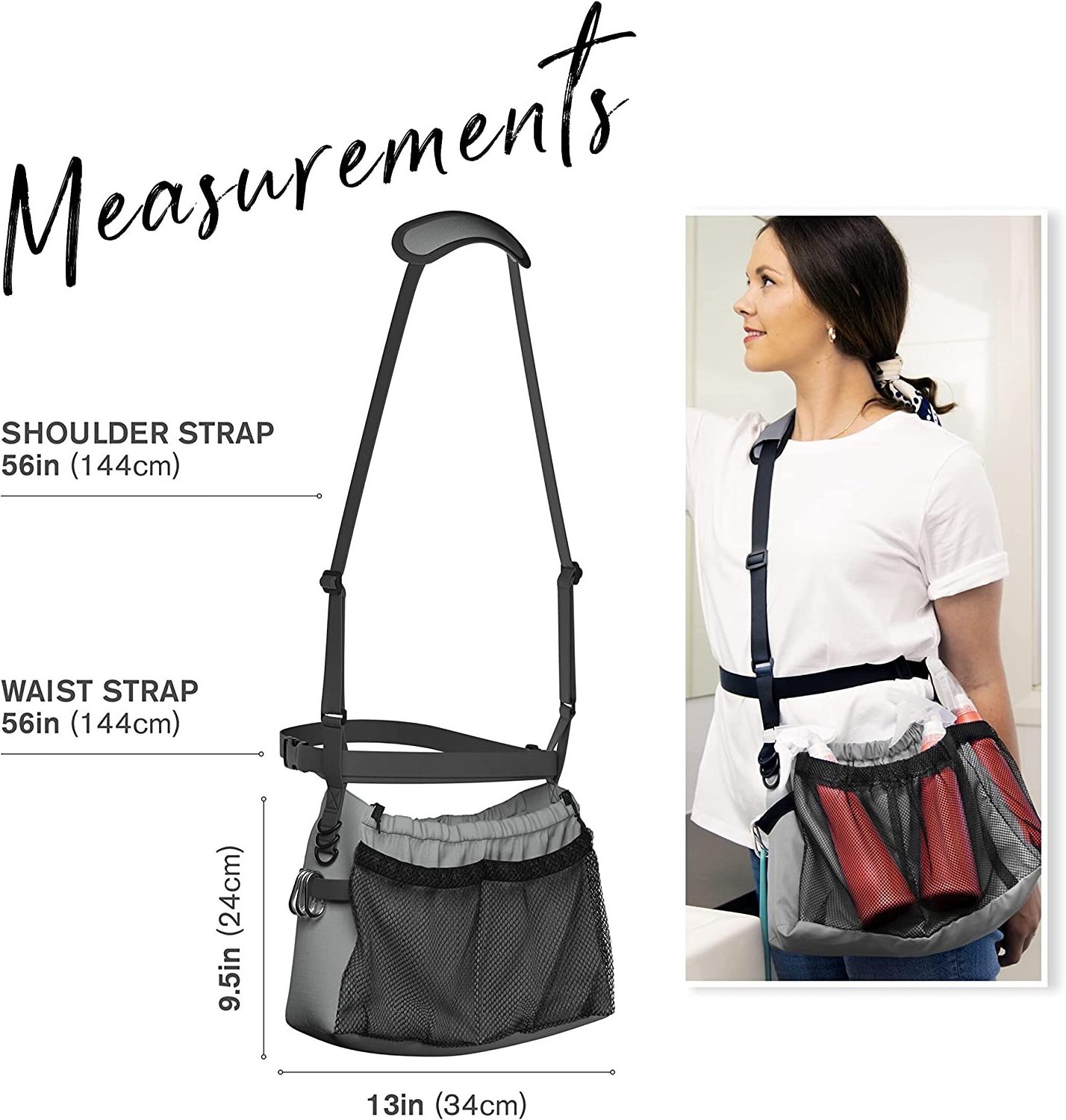 Multiple Compartments Cleaning Bag with Shoulder & Waist Strap for Essential Cleaning Supplies bag