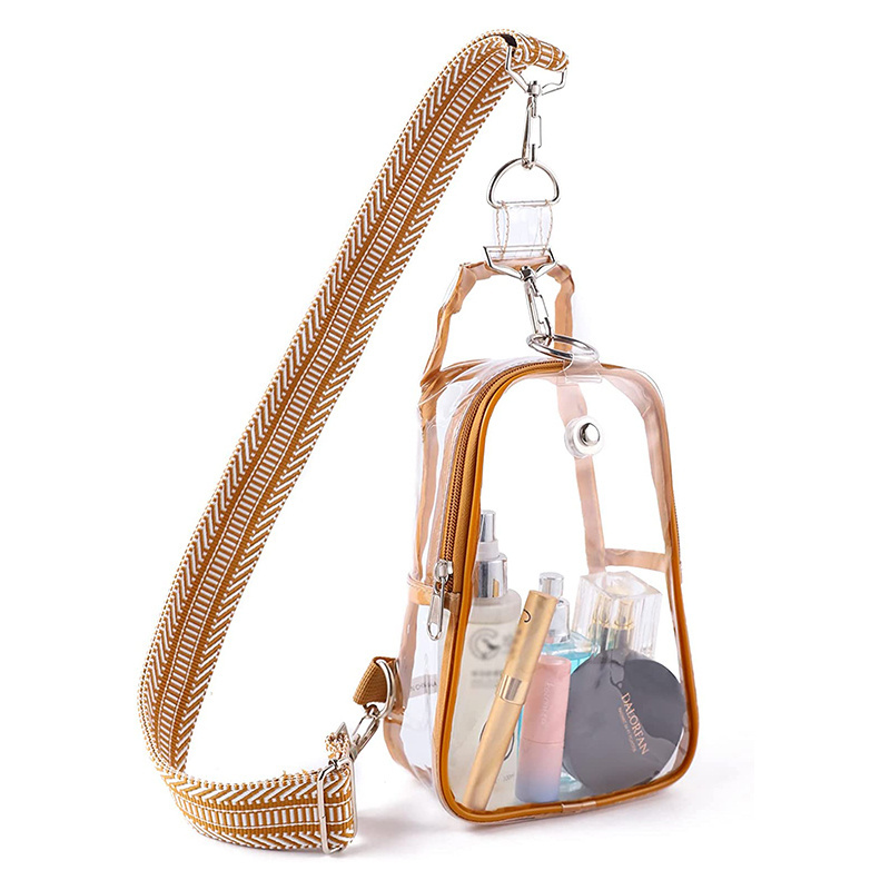 Clear Sling Bag with Embroidered Strap Waterproof Transparent Crossbody Bag Pretty Makeup