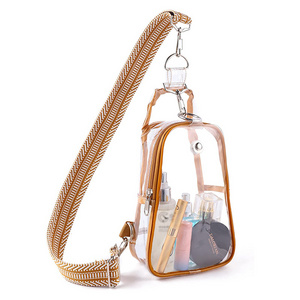 Clear Sling Bag with Embroidered Strap Waterproof Transparent Crossbody Bag Pretty Makeup