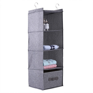 Hanging Wardrobe Organiser Hanging Wardrobe Storage Clothes  Holder 4 Shelves with Drawer