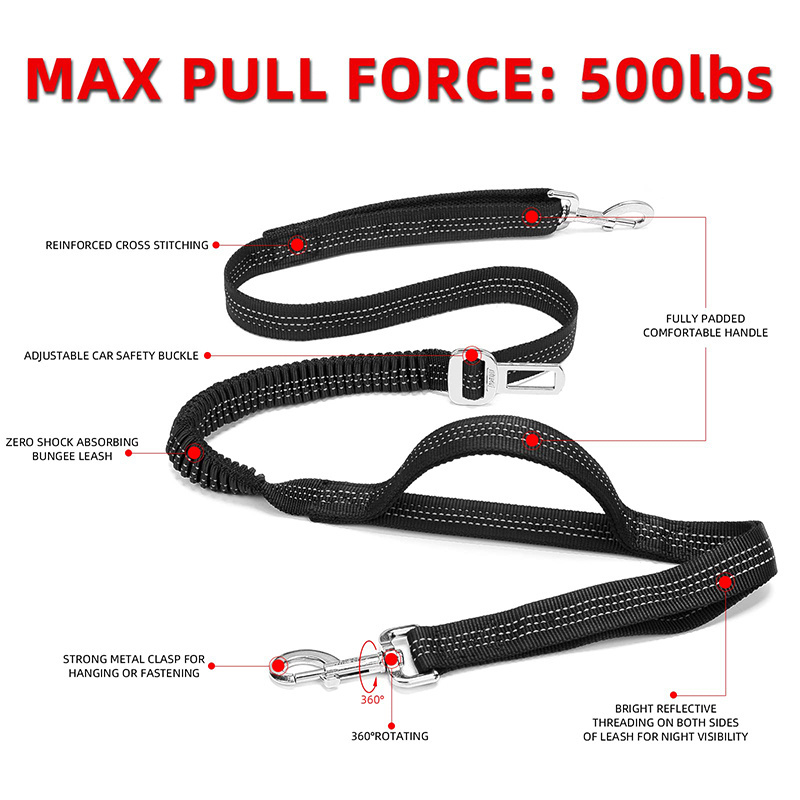 4-in-1 Hands Free Dog Zero Shock Absorbing Bungee Leash with a Multifunctional fanny pack waist bag