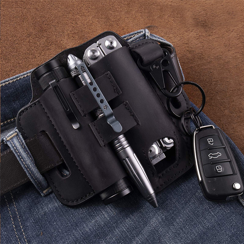 Multitool Sheath for Belt,Sheath for Men, Leather EDC Pocket Organizer with Pen Holder