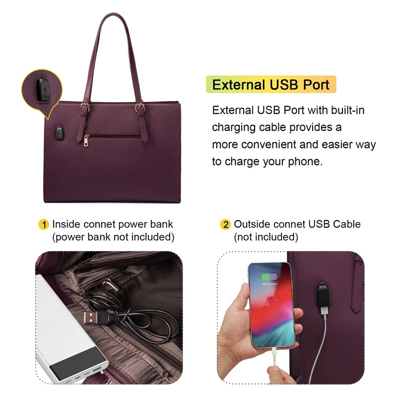 Laptop Bag for Women Fashion Computer Tote Bag Large Capacity Handbag Leather Shoulder Bag Purse Set Professional Business