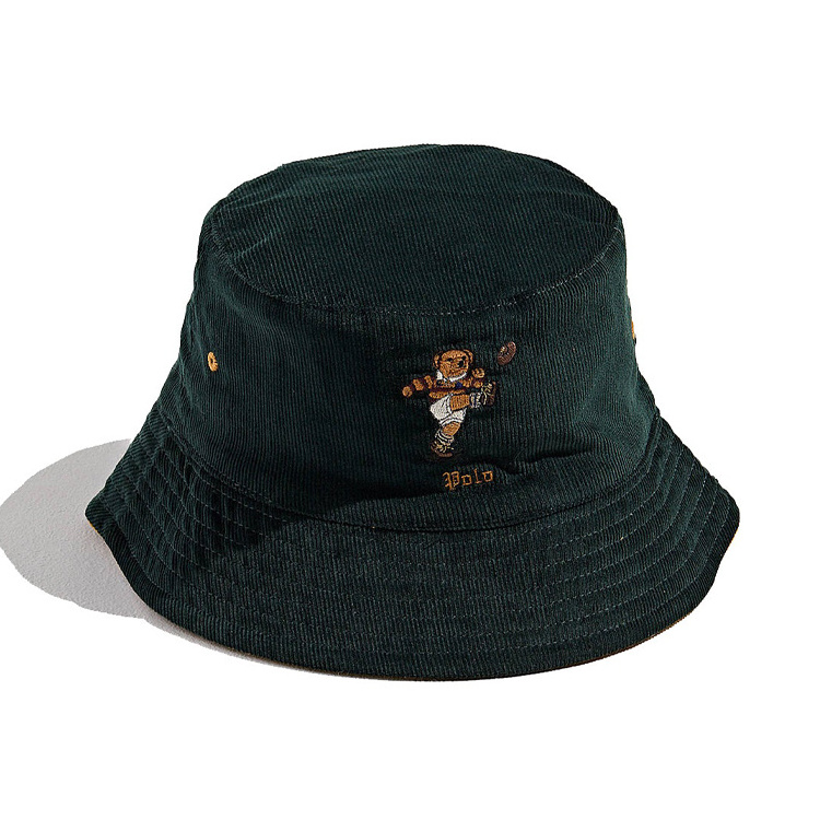 Custom Corduroy Embroidery Fitted Cotton Cap Bucket Hat