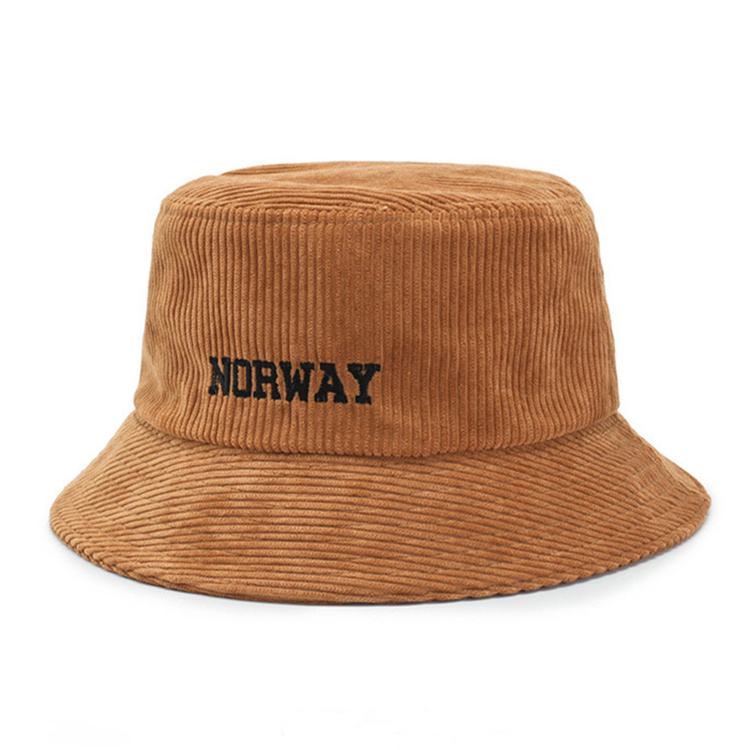 Custom Corduroy Embroidery Fitted Cotton Cap Bucket Hat