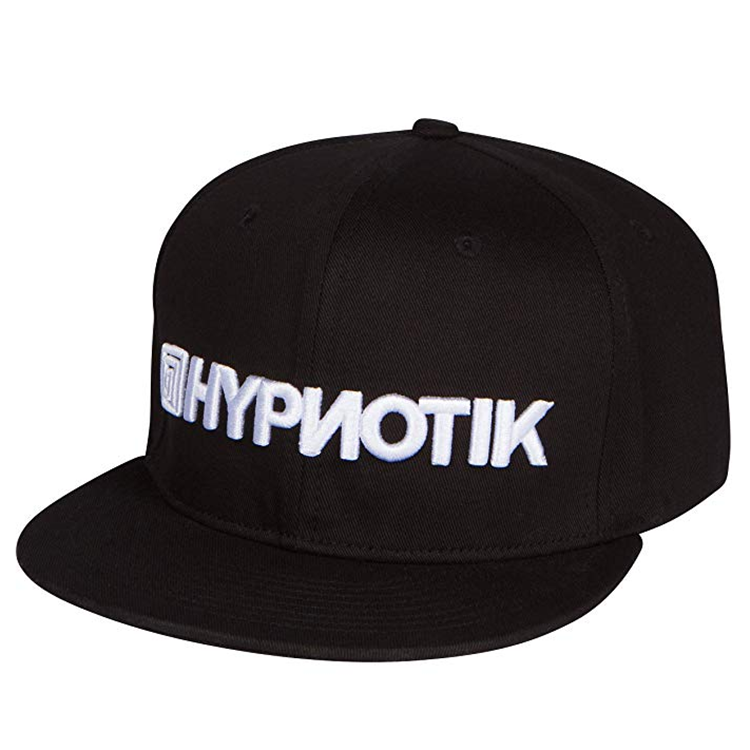 Custom 3D Logo Font Mens Black 6 Panel Snap Back Flat Brim Caps Mesh Snapback Cap