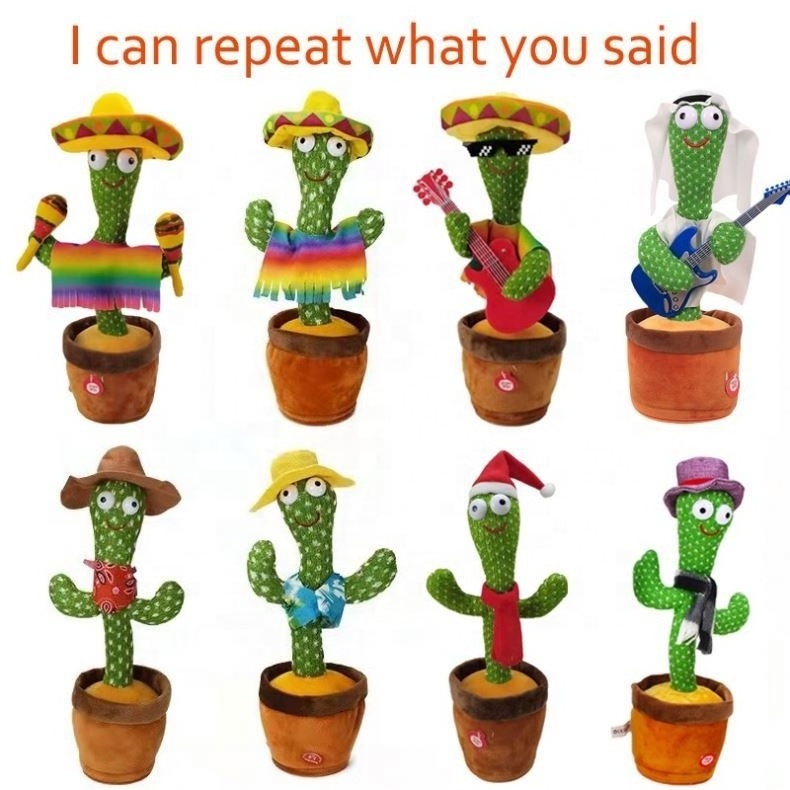 Wholesale Dancing Cactus Stuffed Doll Plush Talking Cactus Toys for Kids Children Singing Dancing Recording Cactus Electric Toy