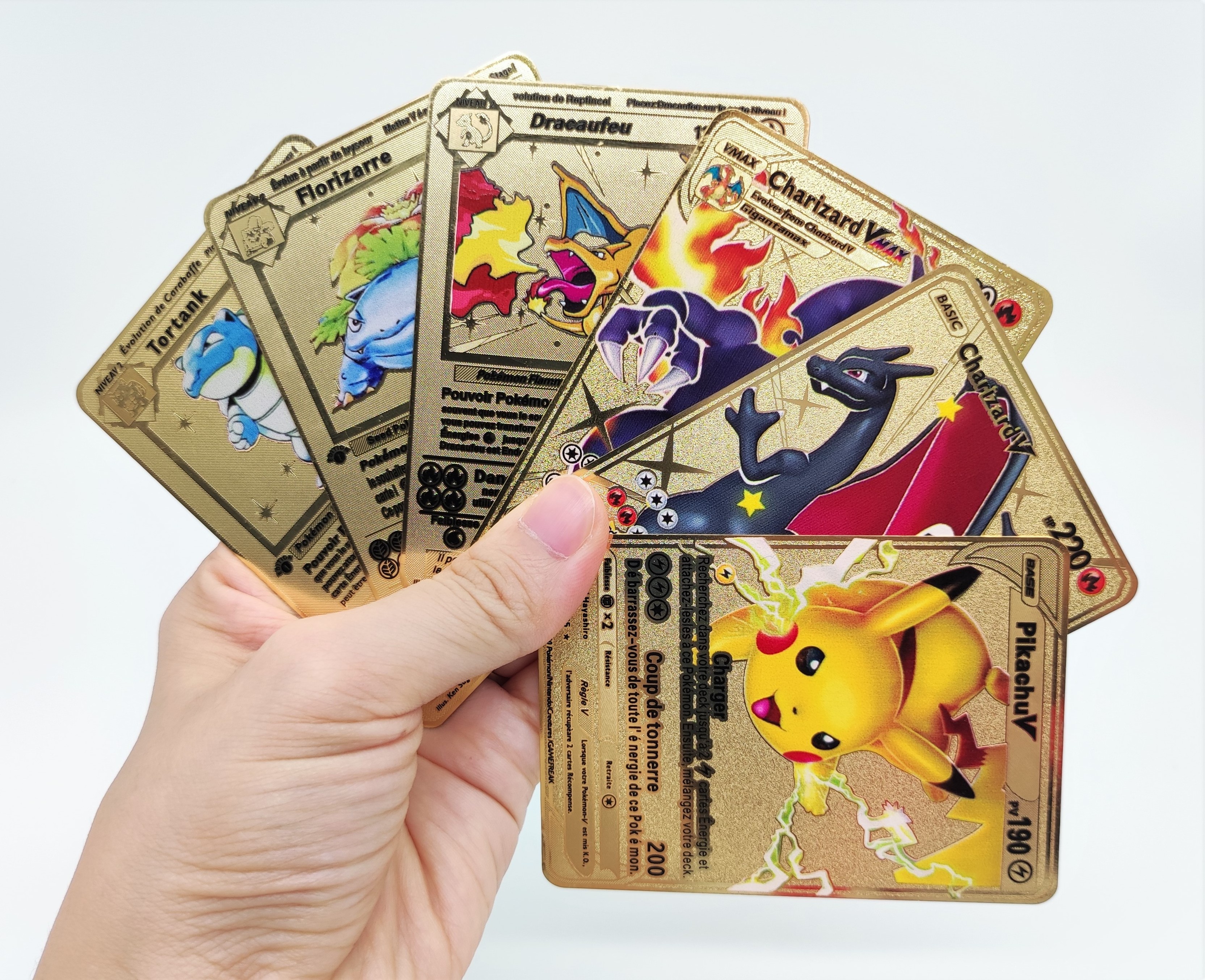 Fast Shipping Custom New Charizard Pikachu Vmax GX Gold Card Metal Custom Trading Cards for Pokem0n Game