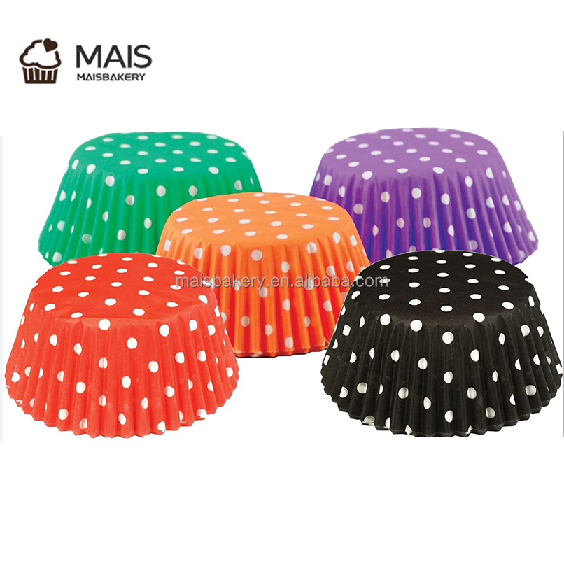 MaisBakery disposable black polka dots cupcake cups paper cupcake muffin liner wrappers baking cases for bake wedding decoration