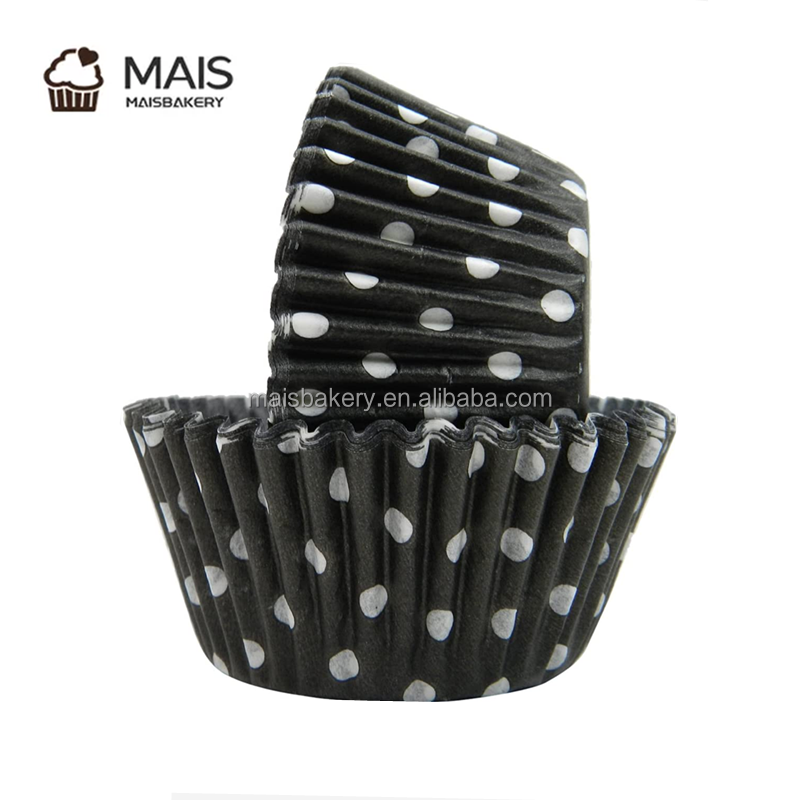 MaisBakery disposable black polka dots cupcake cups paper cupcake muffin liner wrappers baking cases for bake wedding decoration