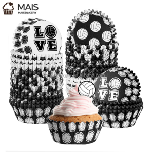 MaisBakery disposable home use custom print black balls cupcake cases pleated cupcake cups loaf tray paper muffin baking cups