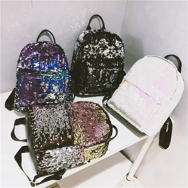 Top Quality Iridescence Black Color Best Price  Changing Glitter Big Spangle Sequin Backpack