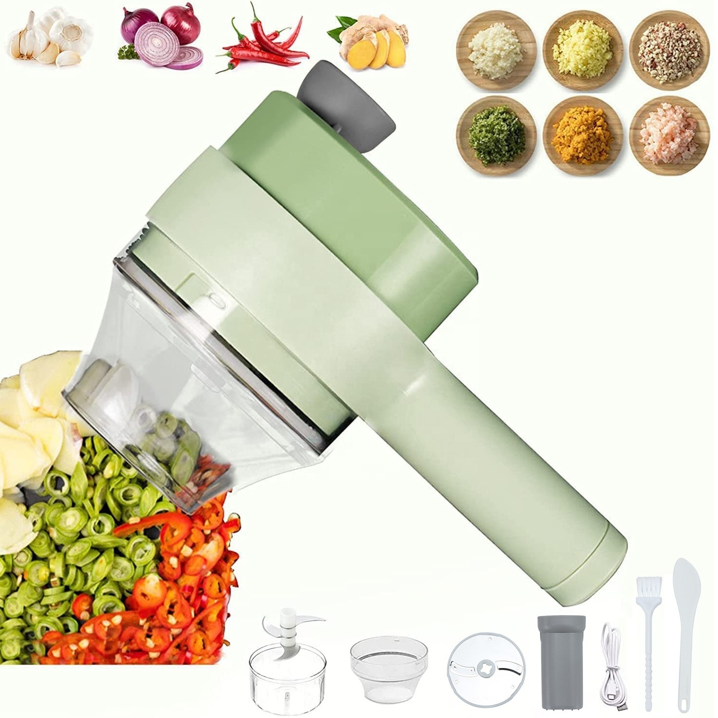 Maisons Kitchen Gadgets 4 in 1 Handheld Electric Vegetable Cutter Set Multifunction Electric Food Chopper