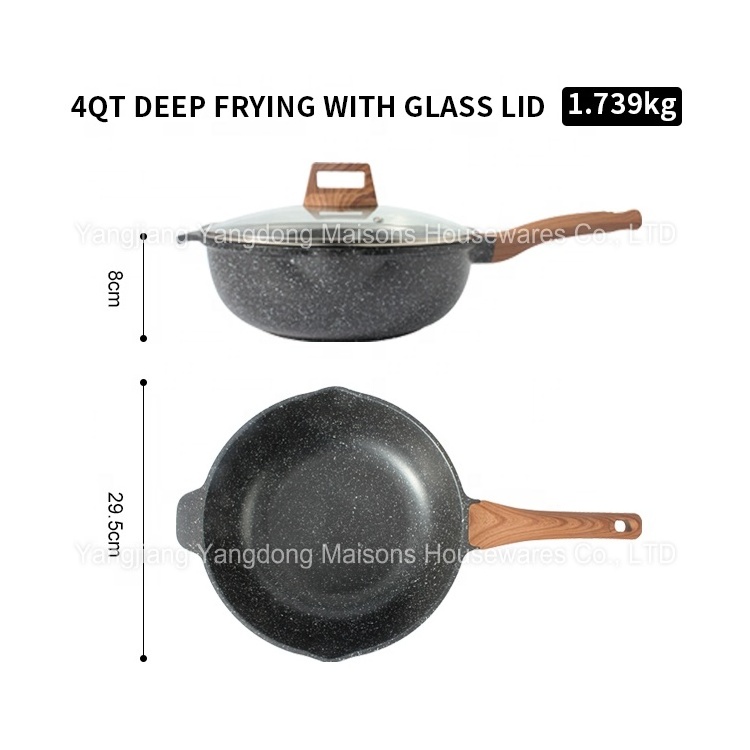 Maisons Hot Selling Nonstick Cast Aluminum 9inch Frying Pan  Sauce Pan 4.5QT Casserole  9PCS  Cookware Set