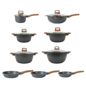 Maisons Hot Selling Nonstick Cast Aluminum 9inch Frying Pan  Sauce Pan 4.5QT Casserole  9PCS  Cookware Set