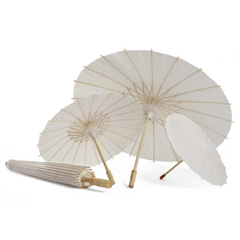 KS-291 White Paper Bamboo Wedding Parasol Bridal Umbrella for DIY Crafts