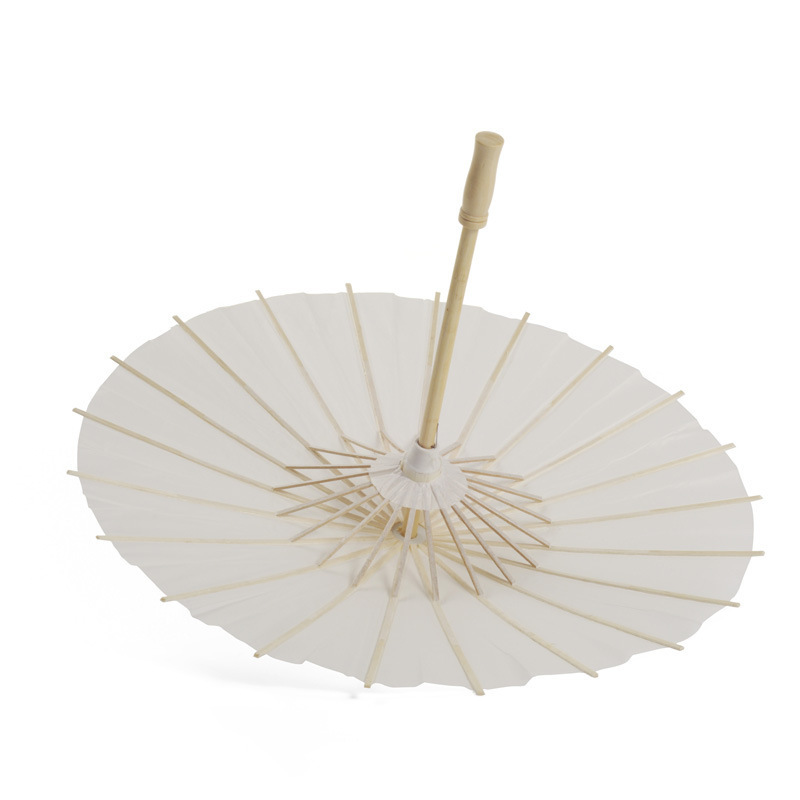 KS-291 White Paper Bamboo Wedding Parasol Bridal Umbrella for DIY Crafts