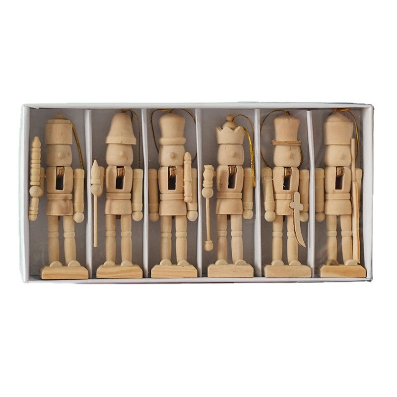 SW-289 DIY Wooden Christmas Nutcrackers 13cm 6 pcs Unfinished Coloring Christmas Nutcracker Ornaments