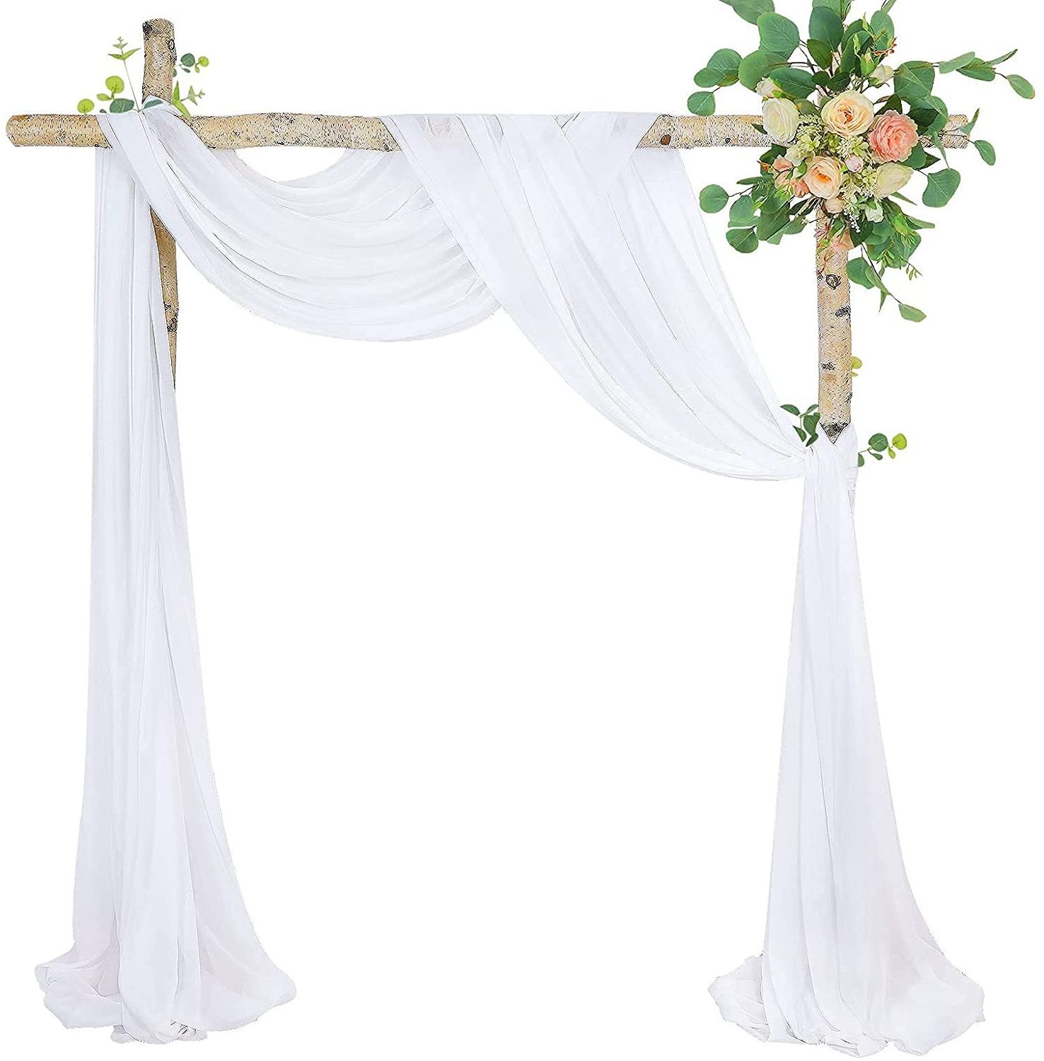 BH-263 White Wedding Arch Drapes Fabric 6 Yards Sheer Backdrop Curtains for Ceremony Party Stage Ceiling Decorations