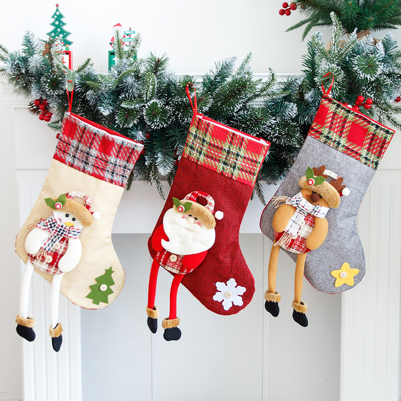 YH-132 Elk Christmas Santa Fireplace Hanging Stockings for Child Gift Xmas Tree Decoration