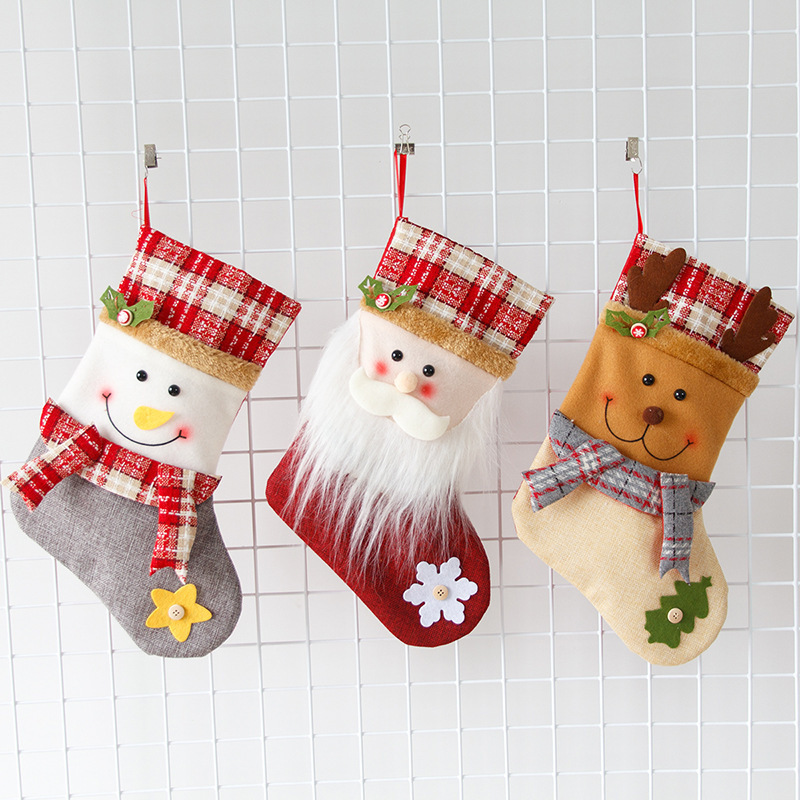 YH-132 Elk Christmas Santa Fireplace Hanging Stockings for Child Gift Xmas Tree Decoration