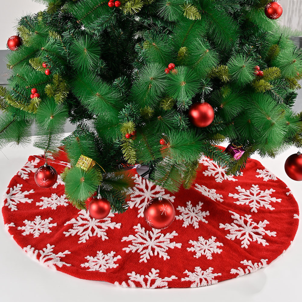 HB-175 Faux Fur Christmas Tree Skirt for Merry Christmas Party Gray Snowflake Xmas Tree Skirt Decorations 48 Inch