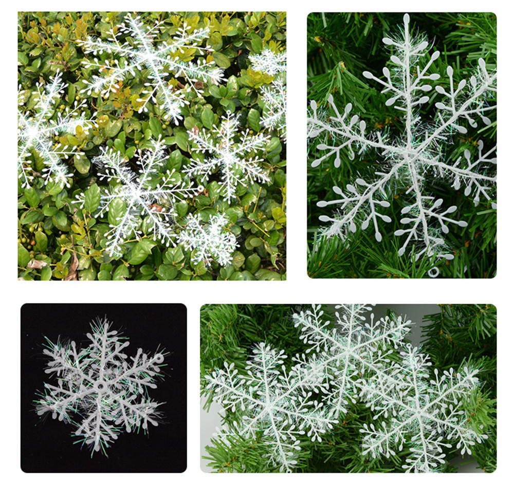 PF-6501 Christmas Tree Festival Decoration 11CM White Glitter Hanging Stick 3D Snowflake