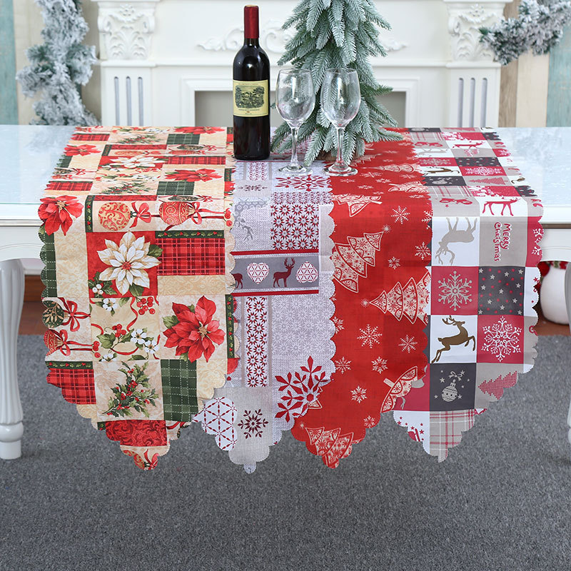 HU-291 Merry Christmas Flower printed polyester Table Runner for Seasonal Winter Xmas Holiday Kitchen Dining Table Decoration