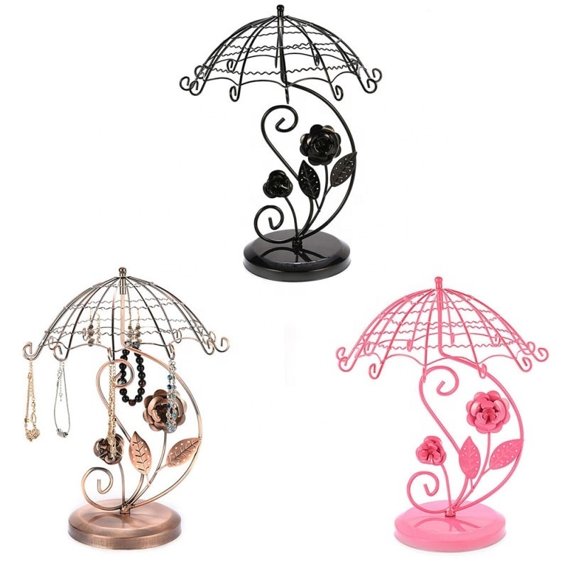 Creative Jewelry Hanging Rose Umbrella rotating necklace rack Earring Displays Stand