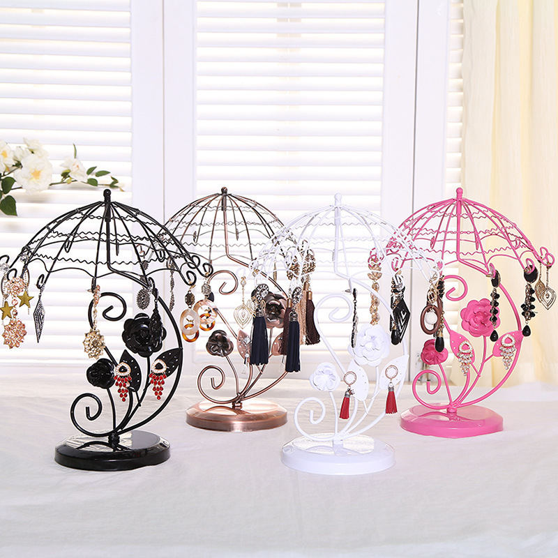 Creative Jewelry Hanging Rose Umbrella rotating necklace rack Earring Displays Stand