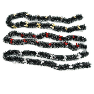 YQ-352 2M Cheap Xmas Tree plastic Garland Red silver Bow Party Christmas White Dark Green Tinsel