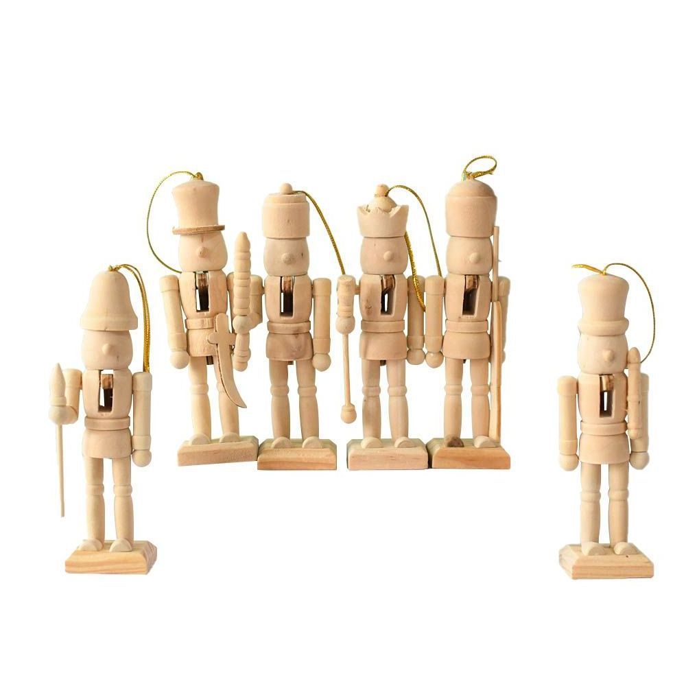 SW-289 DIY Wooden Christmas Nutcrackers 13cm 6 pcs Unfinished Coloring Christmas Nutcracker Ornaments