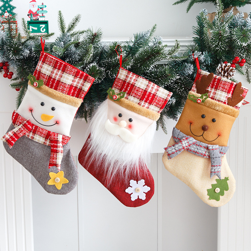 YH-132 Elk Christmas Santa Fireplace Hanging Stockings for Child Gift Xmas Tree Decoration