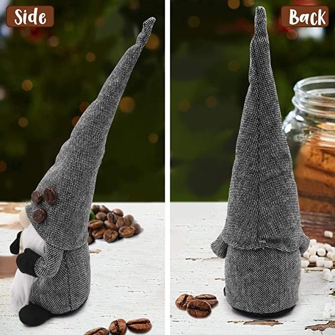 HB-967 Coffee Gnome Plaid Swedish Tomte Gnome for Coffee Bar Decoration Gift Scandinavian Plush Farmhouse Home Decor