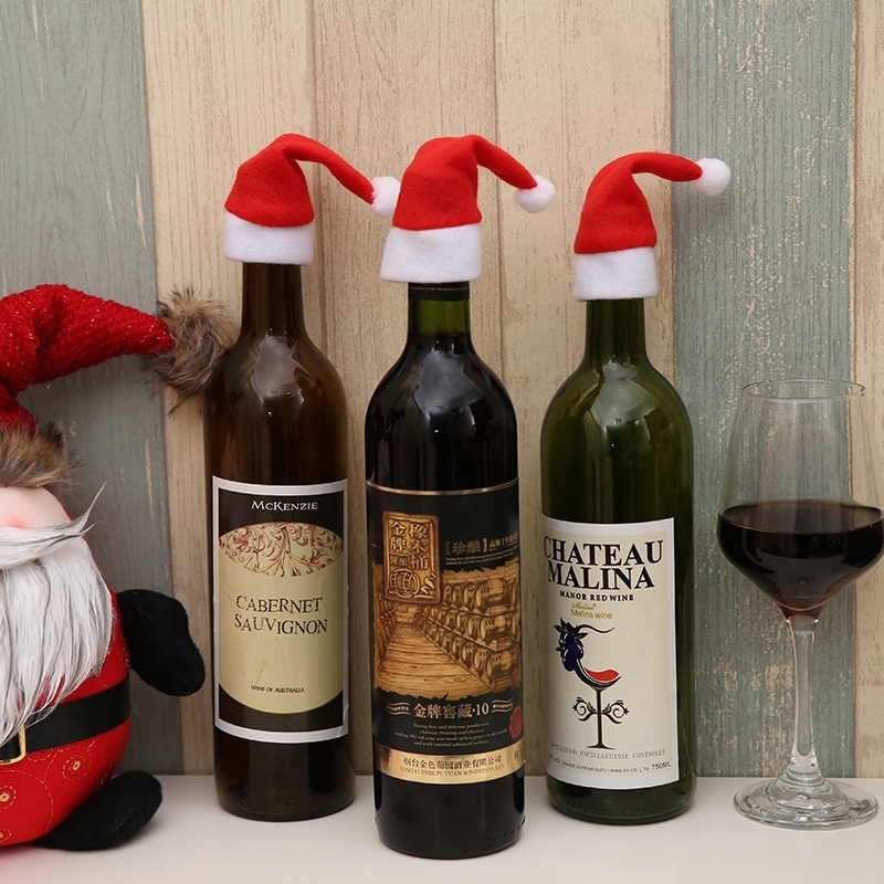 HB-3852 Christmas Wine Bottle Covers for Christmas Party Mini Santa Hat