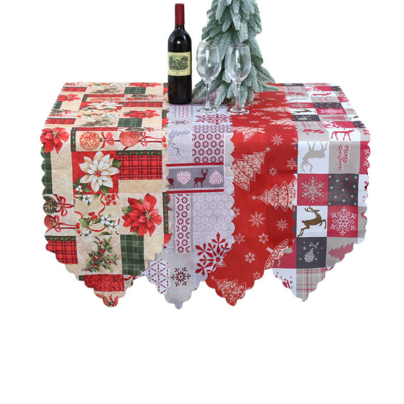 HU-291 Merry Christmas Flower printed polyester Table Runner for Seasonal Winter Xmas Holiday Kitchen Dining Table Decoration