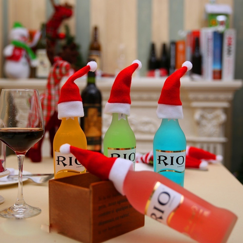 HB-3852 Christmas Wine Bottle Covers for Christmas Party Mini Santa Hat