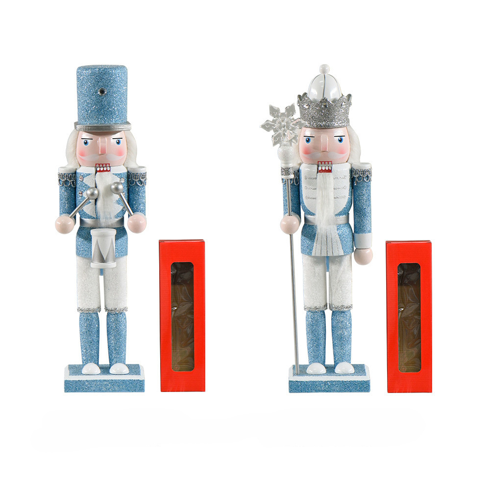 SW-305 Blue King 30cm Traditional Wooden Nutcracker for Festive Christmas Shelves and Tables Decor