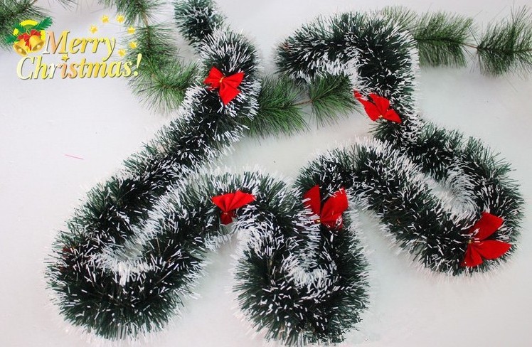 YQ-352 2M Cheap Xmas Tree plastic Garland Red silver Bow Party Christmas White Dark Green Tinsel