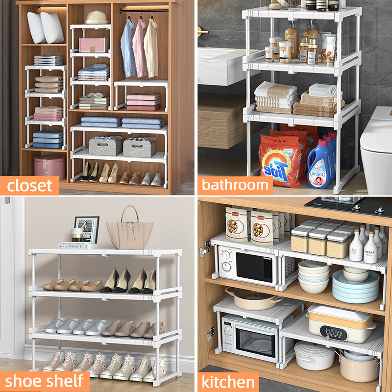 Stackable Closet Shelf Expandable Shelf Organizer Wardrobe Divider Stand Shoe Racks for Bedroom Adjustable Locker Shelf