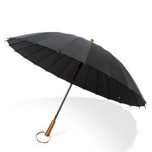 customized 24 bone automatic long handle sunny umbrella sturdy oversized men and women solid wood handle umbrella