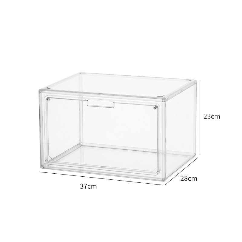 PET material Large Clear Shoe Box Plastic Shoe Storage Organizer Box with Magnetic Door Side Open Shoe Box for Display Sneakers