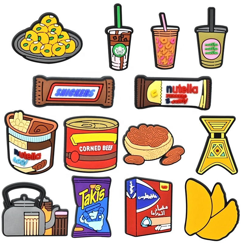 Soft PVC Cheap Cartoon snack beverage Shoe Charm Wholesale Australian Snacks Sandals fast food clog Accessories