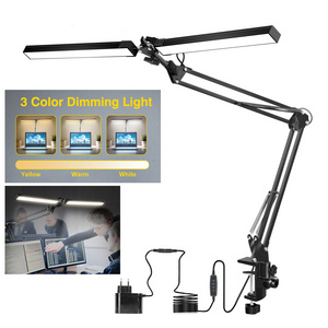 LED Desk Lamp Upgrade Long Metal Swing Arm Desk Lamp with Clamp Eye-Caring Dimmable Architect Task Lamp with 3 Color Mode